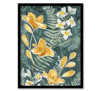 Artery8 Spring Freesia Yellow Flowers Botanical Painting Living Room Artwork Framed Wall Art Print 18X24 Inch