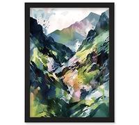 Artery8 Spring Mountain Slope Landscape Modern Linocut Illustration Print Artwork Framed Wall Art Print A4