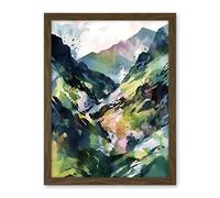 Artery8 Spring Mountain Slope Landscape Modern Linocut Illustration Print Artwork Framed Wall Art Print 18X24 Inch