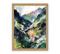 Artery8 Spring Mountain Slope Landscape Modern Linocut Illustration Print Artwork Framed Wall Art Print 18X24 Inch
