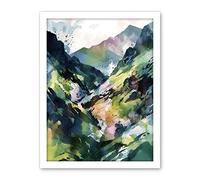 Artery8 Spring Mountain Slope Landscape Modern Linocut Illustration Print Artwork Framed Wall Art Print 18X24 Inch