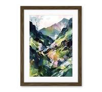Artery8 Spring Mountain Slope Landscape Modern Linocut Illustration Print Artwork Framed Wall Art Print 18X24 Inch