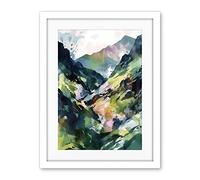 Artery8 Spring Mountain Slope Landscape Modern Linocut Illustration Print Artwork Framed Wall Art Print 18X24 Inch