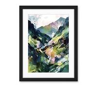 Artery8 Spring Mountain Slope Landscape Modern Linocut Illustration Print Artwork Framed Wall Art Print 18X24 Inch