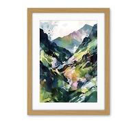 Artery8 Spring Mountain Slope Landscape Modern Linocut Illustration Print Artwork Framed Wall Art Print 18X24 Inch