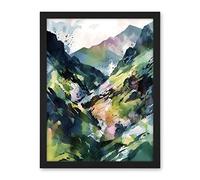 Artery8 Spring Mountain Slope Landscape Modern Linocut Illustration Print Artwork Framed Wall Art Print 18X24 Inch