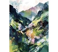 Artery8 Spring Mountain Slope Landscape Modern Linocut Illustration Print Extra Large XL Wall Art Poster Print