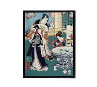 Artery8 Spring Outing in a Villa Framed Canvas Wall Art Print Toyohara Kunichika in Blue | Size: W24" x H32" Artery8 Blue W24" x H32"