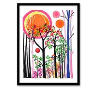 Artery8 Spring Sunset Forest Colourful Linocut Design Living Room Artwork Framed Wall Art Print 18X24 Inch