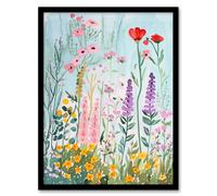Artery8 Spring Wild Flower Meadow Watercolour Painting Framed Wall Art | Size: A4 Artery8 Multicolor A4