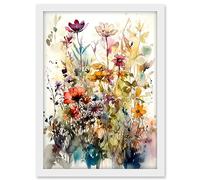 Artery8 Spring Wild Flowers Watercolour Colourful Floral Blooms Painting Artwork Framed A3 Wall Art Print