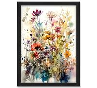 Artery8 Spring Wild Flowers Watercolour Colourful Floral Blooms Painting Artwork Framed A3 Wall Art Print