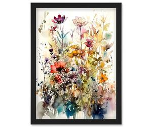 Artery8 Spring Wild Flowers Watercolour Colourful Floral Blooms Painting Artwork Framed Wall Art Print A4