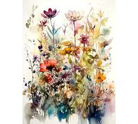 Artery8 Spring Wild Flowers Watercolour Colourful Floral Blooms Painting Premium Wall Art Canvas Print 18X24 Inch