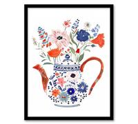 Artery8 Spring Wildflower Bouquet Floral Ceramic Tea Pot Kitchen Artwork Framed Wall Art Print 18X24 Inch