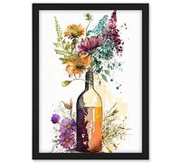 Artery8 Spring Wildflower Bouquet in a Glass Wine Bottle Artwork Framed A3 Wall Art Print