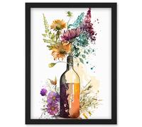 Artery8 Spring Wildflower Bouquet in a Glass Wine Bottle Artwork Framed Wall Art Print A4