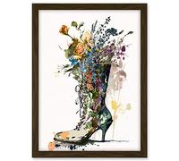 Artery8 Spring Wildflower Bouquet in High Heel Floral Boot Artwork Framed A3 Wall Art Print