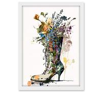 Artery8 Spring Wildflower Bouquet in High Heel Floral Boot Artwork Framed A3 Wall Art Print