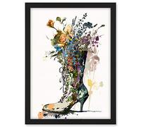Artery8 Spring Wildflower Bouquet in High Heel Floral Boot Artwork Framed A3 Wall Art Print