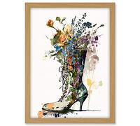 Artery8 Spring Wildflower Bouquet in High Heel Floral Boot Artwork Framed A3 Wall Art Print