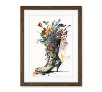Artery8 Spring Wildflower Bouquet in High Heel Floral Boot Artwork Framed Wall Art Print 18X24 Inch