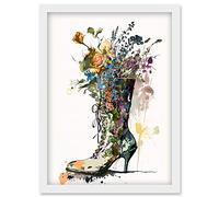 Artery8 Spring Wildflower Bouquet in High Heel Floral Boot Artwork Framed Wall Art Print A4