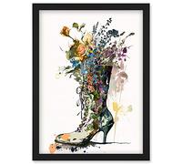 Artery8 Spring Wildflower Bouquet in High Heel Floral Boot Artwork Framed Wall Art Print A4