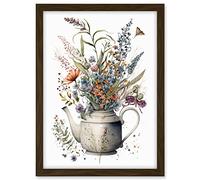 Artery8 Spring Wildflower Bouquet in White Ceramic Teapot Artwork Framed A3 Wall Art Print