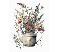 Artery8 Spring Wildflower Bouquet in White Ceramic Teapot Extra Large XL Wall Art Poster Print