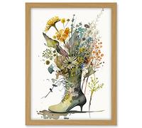 Artery8 Spring Wildflower Bouquet Stiletto Military Boot Artwork Framed A3 Wall Art Print