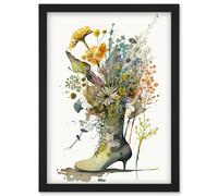 Artery8 Spring Wildflower Bouquet Stiletto Military Boot Artwork Framed Wall Art Print A4