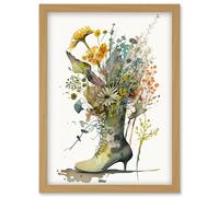 Artery8 Spring Wildflower Bouquet Stiletto Military Boot Artwork Framed Wall Art Print A4