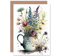 Spring Wildflower Floral Bouquet in a Teapot Vase Flowers Nature Birthday Card Artery8 Multi One Size