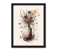 Artery8 Spring Wildflower Floral Bouquet in a Wine Bottle Artwork Framed Wall Art Print 18X24 Inch