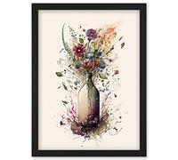 Spring Wildflower Floral Bouquet in a Wine Bottle Artwork Framed Wall Art Print A4 Artery8 Black One Size