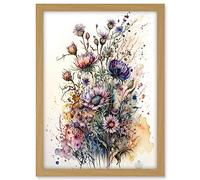 Artery8 Spring Wildflowers Watercolour Boho Illustration Artwork Framed A3 Wall Art Print