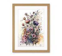 Artery8 Spring Wildflowers Watercolour Boho Illustration Artwork Framed Wall Art Print 18X24 Inch