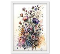 Artery8 Spring Wildflowers Watercolour Boho Illustration Artwork Framed Wall Art Print A4