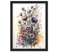 Artery8 Spring Wildflowers Watercolour Boho Illustration Artwork Framed Wall Art Print A4