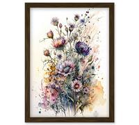 Artery8 Spring Wildflowers Watercolour Boho Illustration Artwork Framed Wall Art Print A4 in Brown Artery8 Brown