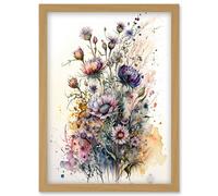 Artery8 Spring Wildflowers Watercolour Boho Illustration Artwork Framed Wall Art Print A4