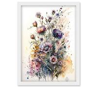 Artery8 Spring Wildflowers Watercolour Boho Illustration Artwork Framed Wall Art Print A4