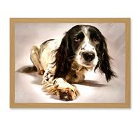 Artery8 Springer Spaniel Cute Dog Artwork Framed Wall Art Print A4 in Light Oak Artery8 Light Oak