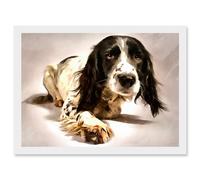 Artery8 Springer Spaniel Cute Dog Artwork Framed Wall Art Print A4 in White Artery8 White
