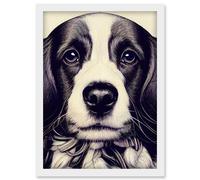 Artery8 Springer Spaniel Puppy Dog Portrait Drawing Artwork Framed Wall Art Print A4 in White Artery8 White