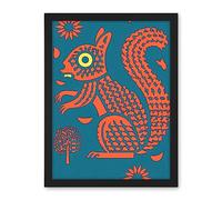 Artery8 Squirrel Colour Block Modern Folk Art Linocut Artwork Framed Wall Art Print 18X24 Inch