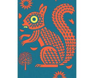 Artery8 Squirrel Colour Block Modern Folk Art Linocut Extra Large XL Wall Art Poster Print