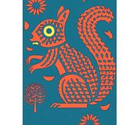 Artery8 Squirrel Colour Block Modern Folk Art Linocut Large Wall Art Poster Print Thick Paper 18X24 Inch