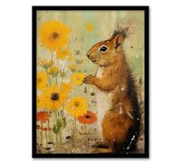 Artery8 Squirrel In The Marigolds Stop To Smell The Flowers Oil Painting Orange And Yellow Artwork Framed Wall Art Print A4